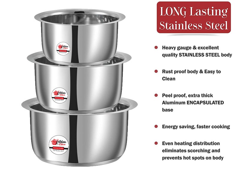 KITCHEN CLUE Stainless Steel Tope 1200 ML for Kitchen I Induction Base Cookware with Flat Bottom I Pot Pan Combo Set I Ideal for Boiling Milk - Image 5