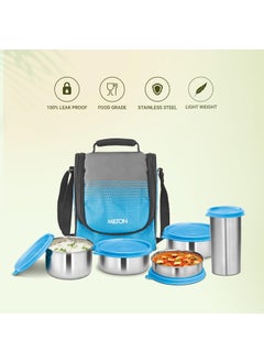 Milton MILTON Tasty 4 Stainless Steel Lunch Box with 4 Containers, (1-200 ml, 2-320 ml Each, 1-500 ml) and 1 Tumbler, 530 ml, Cyan  - Image 2