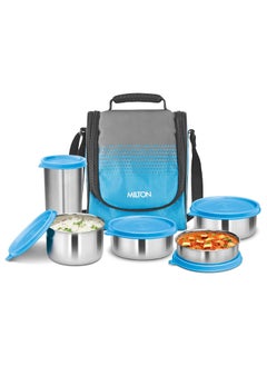 Milton MILTON Tasty 4 Stainless Steel Lunch Box with 4 Containers, (1-200 ml, 2-320 ml Each, 1-500 ml) and 1 Tumbler, 530 ml, Cyan  - Image 1