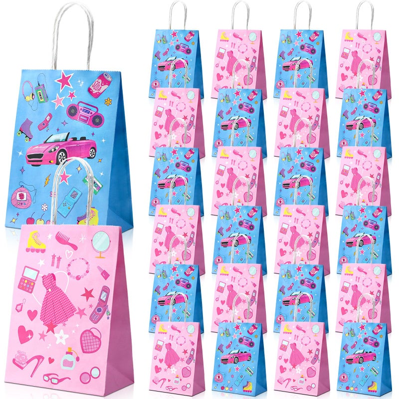 Dansydaisy 24 Pcs Hot Pink Goodie Bags Princess Gift Princess Party Favor Cute Candy Treat Bags with Handles for Birthday Party Favor Supplies Decorations - Image 1