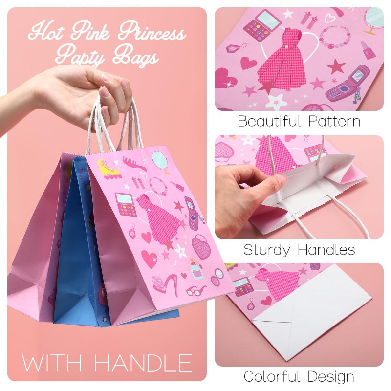 Dansydaisy 24 Pcs Hot Pink Goodie Bags Princess Gift Princess Party Favor Cute Candy Treat Bags with Handles for Birthday Party Favor Supplies Decorations - Image 3