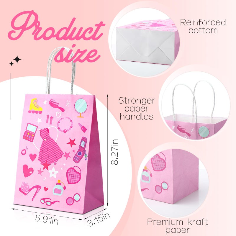 Dansydaisy 24 Pcs Hot Pink Goodie Bags Princess Gift Princess Party Favor Cute Candy Treat Bags with Handles for Birthday Party Favor Supplies Decorations - Image 2