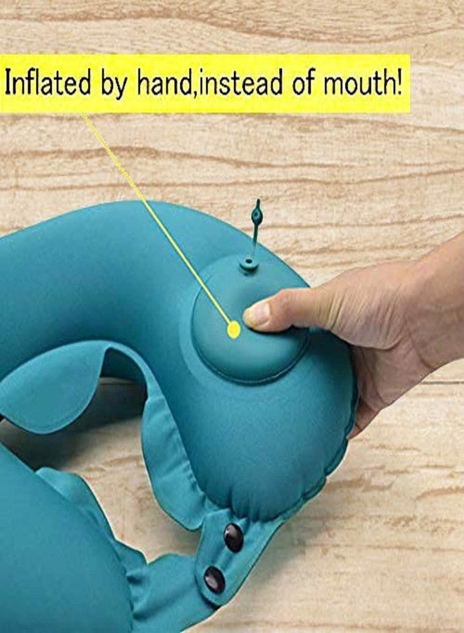 HEBEZON Automatic Push Button Inflatable Type Comfortable Travel Backpack Pillow U-Shaped Air Pillow for Outdoor Travelling and Picnic Neck Rest Pillow Velvet Neck Pillow Finger (Teal) - Image 4