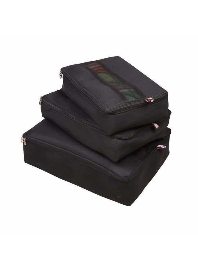 IMAWORKS Travel Organizer 3 Set Packing Cubes Travel Luggage Packing Organizers Set Cloth Storage Bags (Large, Medium and Small Cube, Black, Laminated Fabric) - Image 1