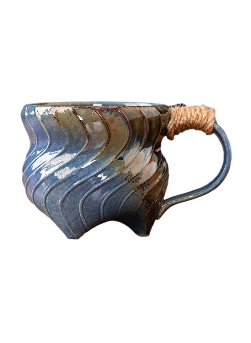 Special-Shaped Mugs, Retro Ceramic Cups, Irregular Cups, Stoneware Water Cups, High-Value Coffee Cups（Blue 270ml） - Image 1
