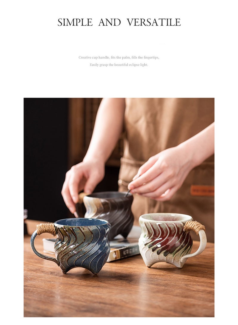 Special-Shaped Mugs, Retro Ceramic Cups, Irregular Cups, Stoneware Water Cups, High-Value Coffee Cups（Blue 270ml） - Image 2