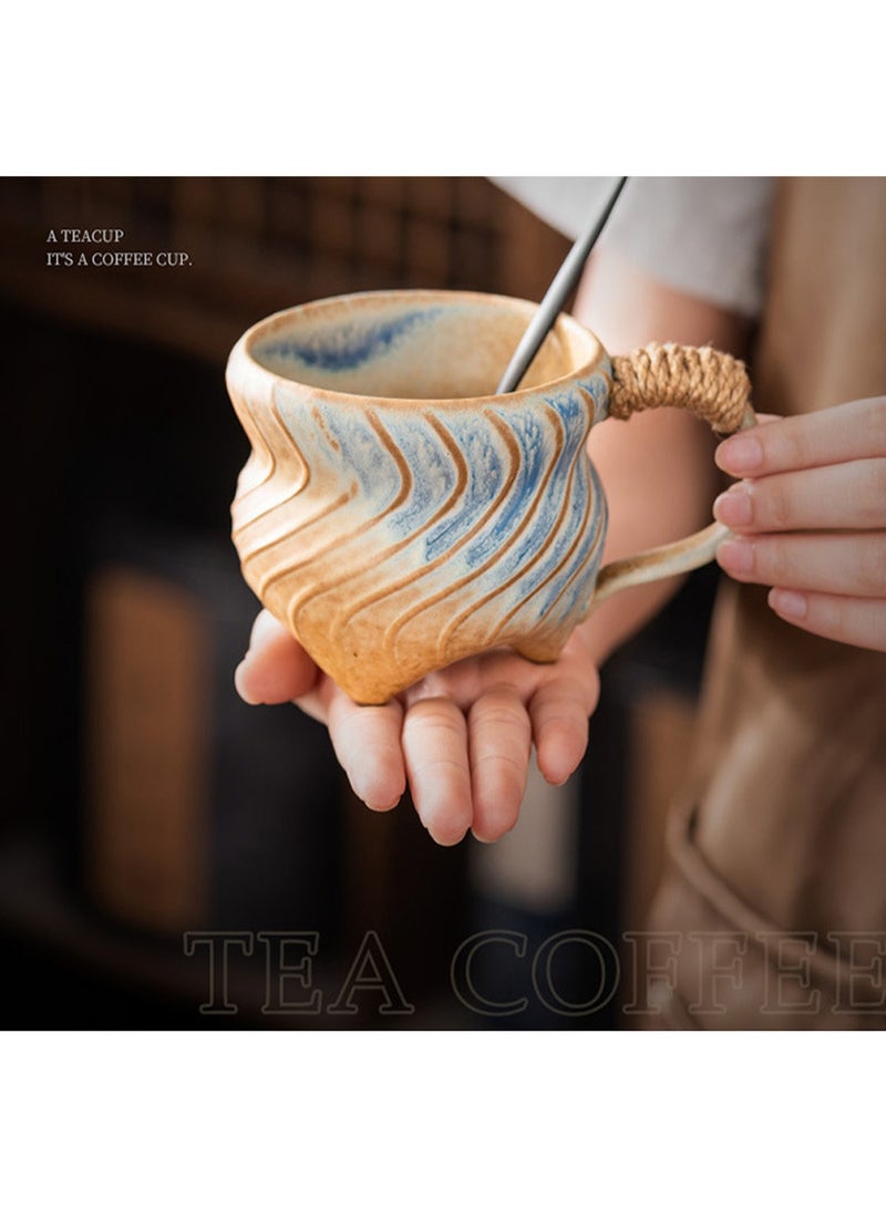 Special-Shaped Mugs, Retro Ceramic Cups, Irregular Cups, Stoneware Water Cups, High-Value Coffee Cups（Blue 270ml） - Image 4