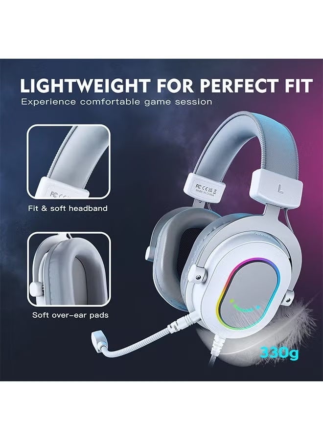 FIFINE RGB Gaming Headset with 7.1 Surround Sound/3-EQ/MIC,Over-ear Headphone with In-line Control for PC PS4 PS5 Ampligame-H6W - Image 3