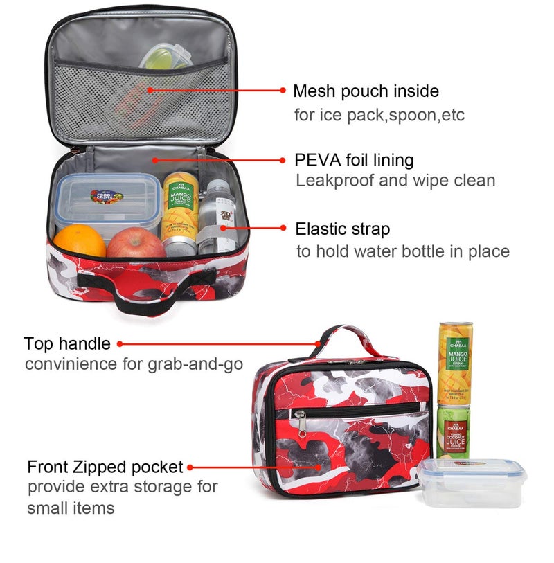BLUEFAIRY Kids Backpack with Lunch Box for Boys Girls Elementary Middle School BookBags for Teens Childs Back to School Travel Gifts Large Campartments Padded Straps Sleeve Camo Red - Image 5