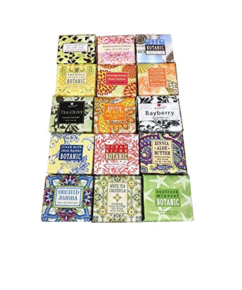 French Milled Soap Set: 15 Botanical Scents, Essential Oils & Shea Butter, Natural Extracts, 15-Pack Mini Soaps