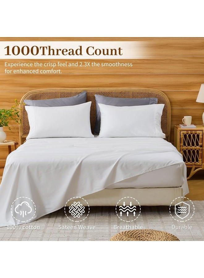 Bedlifes Egyptian Cotton Sheets 1000 Thread Count King Size, 4-Piece 16" Deep Pocket - Cooling & Breathable Ultra Soft Bedding for Hotel Comfort (White) - Image 2