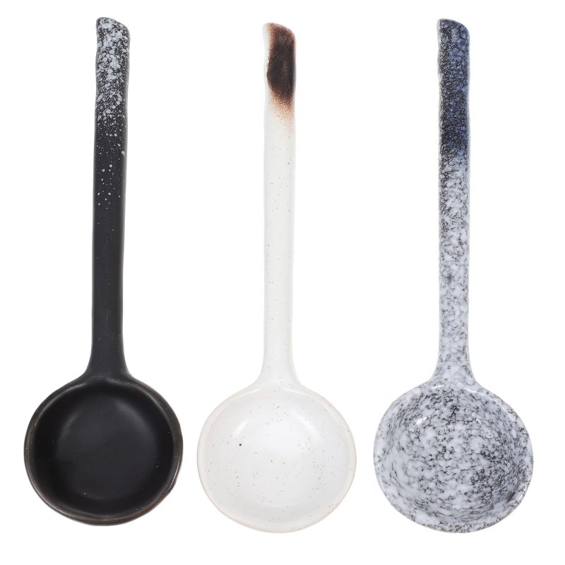 3pcs Ceramic Soup Spoons Long Handle Large Capacity Non Stick Serving Flatware Set - Image 2
