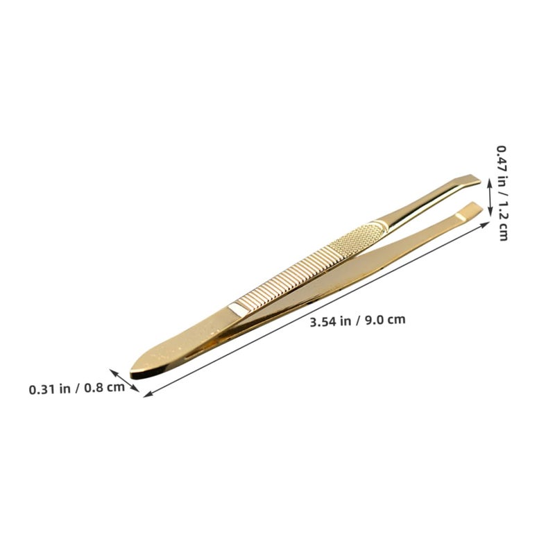 Stainless Steel Gold Tweezers Set 2pcs for Eyebrow Lashes Extensions Beauty Grooming - Image 3