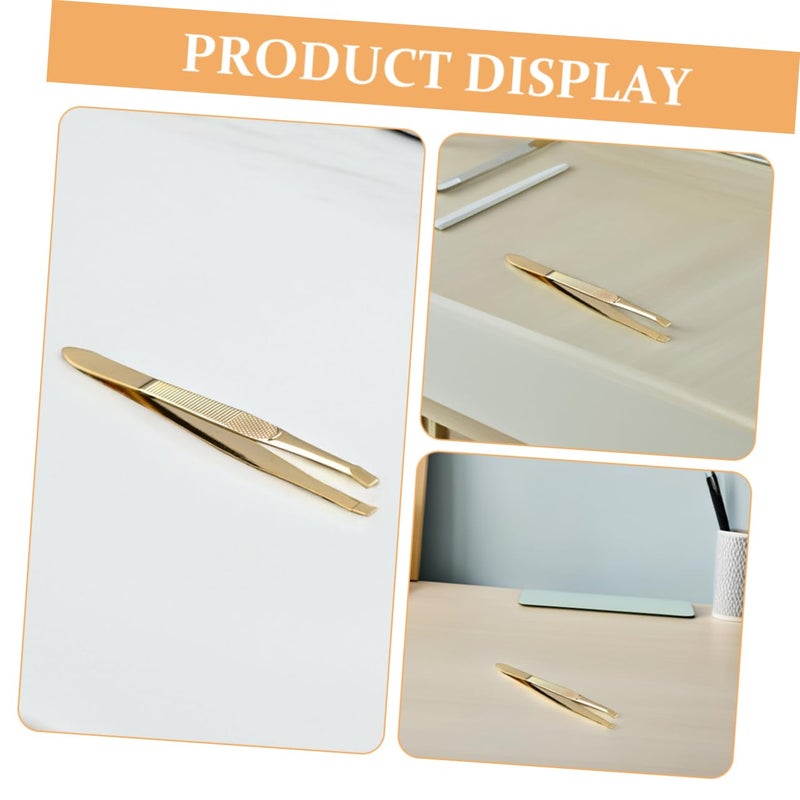 Stainless Steel Gold Tweezers Set 2pcs for Eyebrow Lashes Extensions Beauty Grooming - Image 4