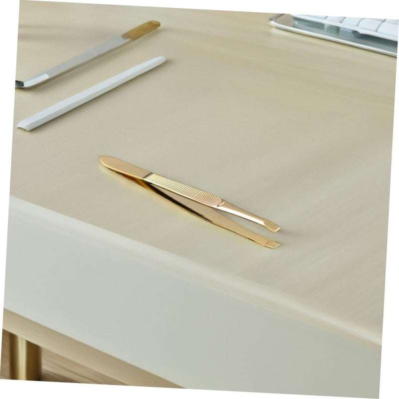 Stainless Steel Gold Tweezers Set 2pcs for Eyebrow Lashes Extensions Beauty Grooming - Image 5