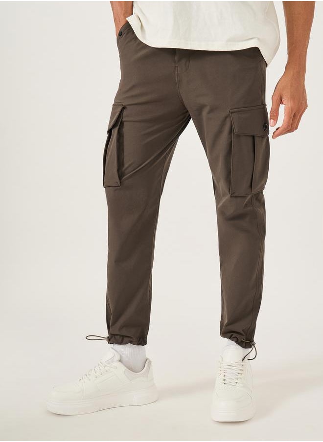 Fort Collins Men Brown Solid Cargo Pants with Drawstring Hem  - Image 3