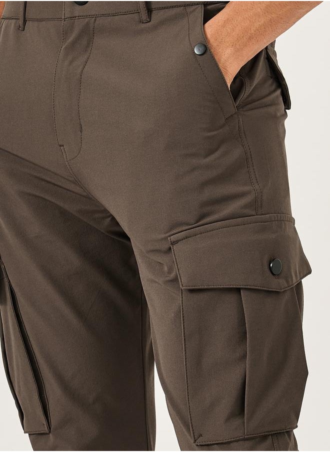 Fort Collins Men Brown Solid Cargo Pants with Drawstring Hem  - Image 4