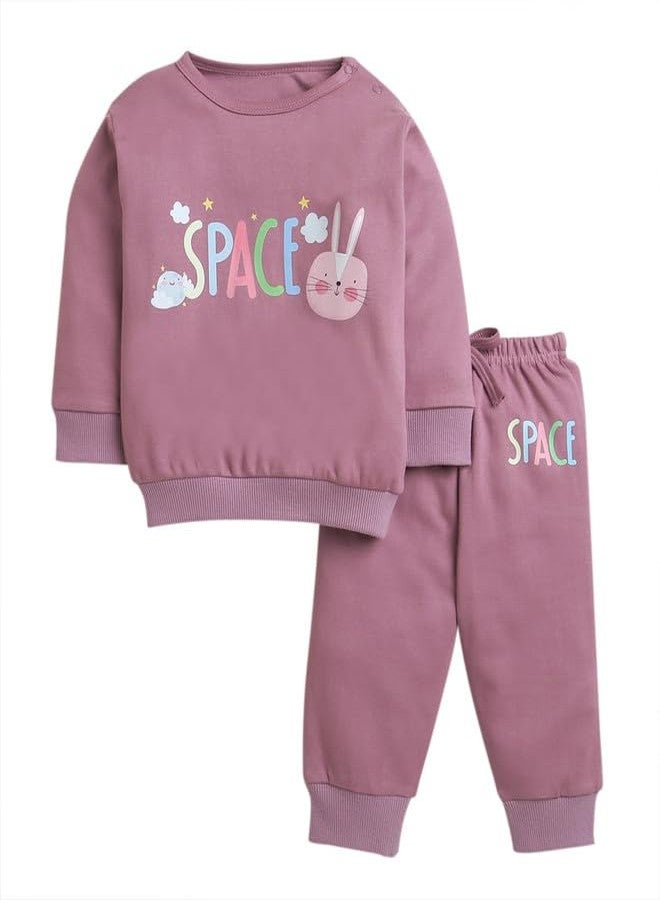 BUMZEE Mauve Girls Full Sleeves Cotton Sweatshirt & Jogger Set Age - 18-24 Months (Peb10002E-muv) - Image 1