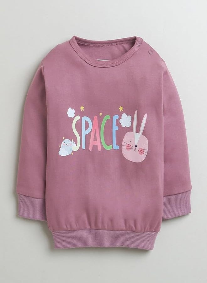 BUMZEE Mauve Girls Full Sleeves Cotton Sweatshirt & Jogger Set Age - 18-24 Months (Peb10002E-muv) - Image 2
