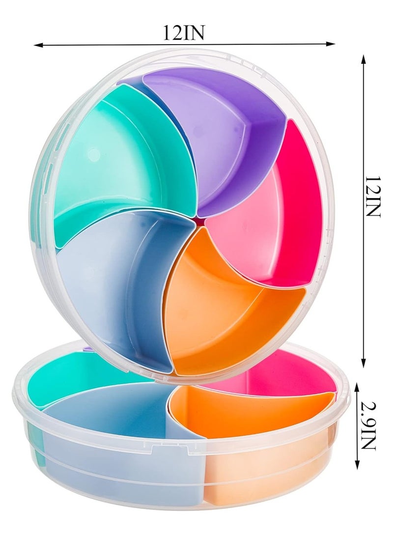 Snack Serving Tray with Lid, 12inch Fruit Serving Container, 5 Colorful Compartment Round Appetizer Tray, Divided Plastic Food Storage Organizer Plate for Snack, Candy, Nut, Picnic - Image 2