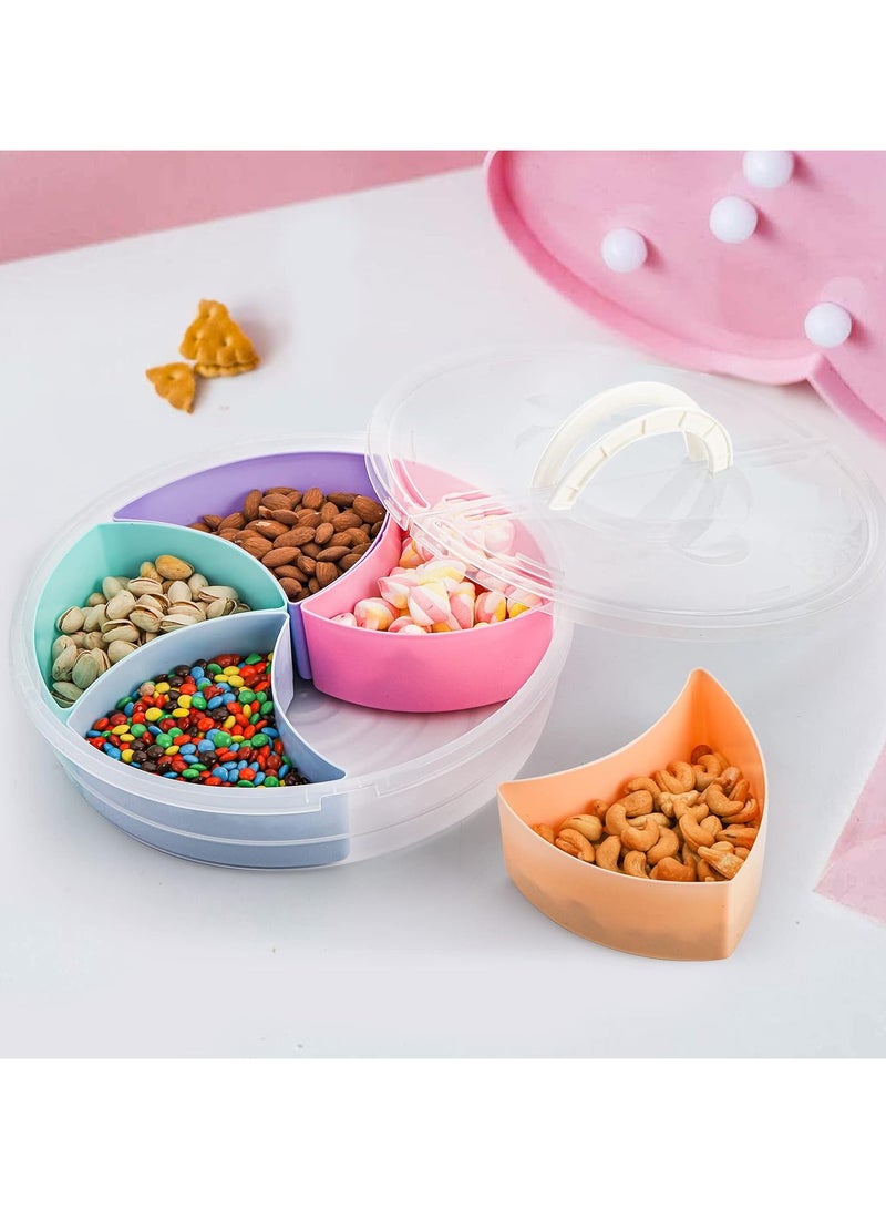 Snack Serving Tray with Lid, 12inch Fruit Serving Container, 5 Colorful Compartment Round Appetizer Tray, Divided Plastic Food Storage Organizer Plate for Snack, Candy, Nut, Picnic - Image 5