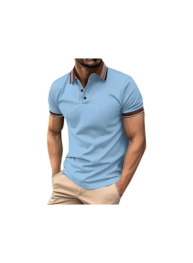 نيبمينينت قمصان بولو كاجوال للرجال بأسلوب كلاسيكي، بأزرار، قصيرة الأكمام، تي شيرتات ناعمة بتدرجات الألوان، ملابس أنيقة للجولف. - Image 1