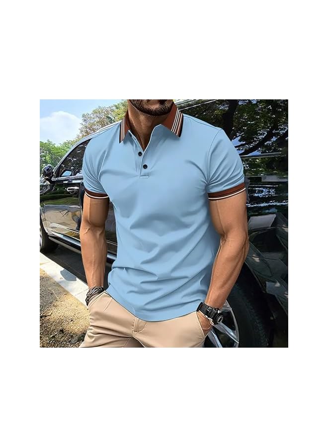 نيبمينينت قمصان بولو كاجوال للرجال بأسلوب كلاسيكي، بأزرار، قصيرة الأكمام، تي شيرتات ناعمة بتدرجات الألوان، ملابس أنيقة للجولف. - Image 2