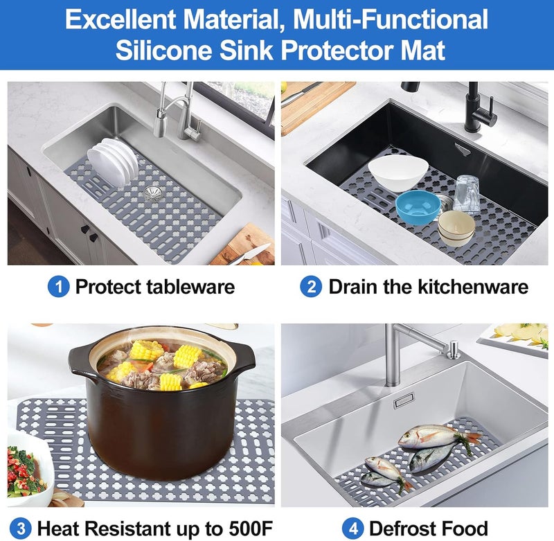 ARLBA 1Pack Sink Protectors for Kitchen Sink,Silicone Sink Mat Grid Accessory,Non-slip Grey Sink Mats for Bottom of Kitchen Farmhouse Stainless Steel Porcelain Sink 25.2"x 13") - Image 5