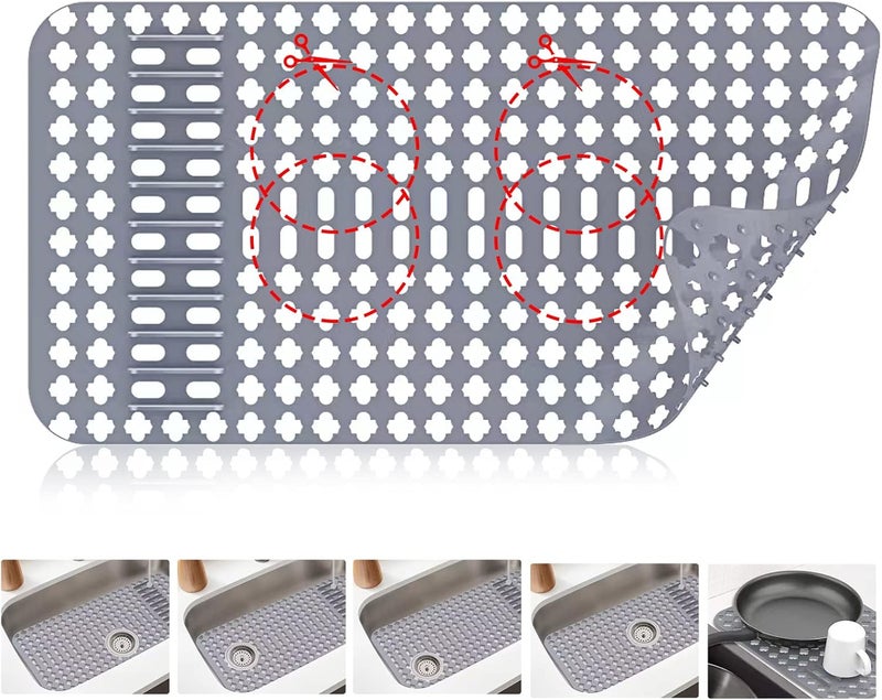 ARLBA 1Pack Sink Protectors for Kitchen Sink,Silicone Sink Mat Grid Accessory,Non-slip Grey Sink Mats for Bottom of Kitchen Farmhouse Stainless Steel Porcelain Sink 25.2"x 13") - Image 1