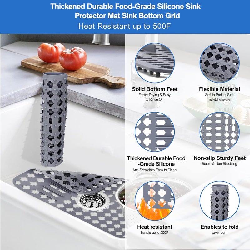 ARLBA 1Pack Sink Protectors for Kitchen Sink,Silicone Sink Mat Grid Accessory,Non-slip Grey Sink Mats for Bottom of Kitchen Farmhouse Stainless Steel Porcelain Sink 25.2"x 13") - Image 4