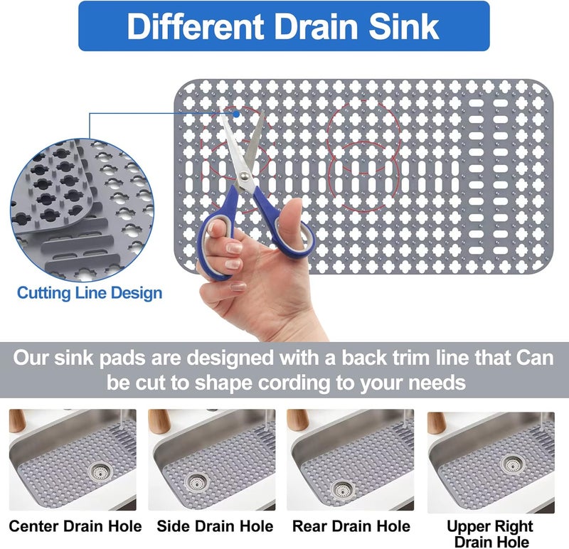 ARLBA 1Pack Sink Protectors for Kitchen Sink,Silicone Sink Mat Grid Accessory,Non-slip Grey Sink Mats for Bottom of Kitchen Farmhouse Stainless Steel Porcelain Sink 25.2"x 13") - Image 2
