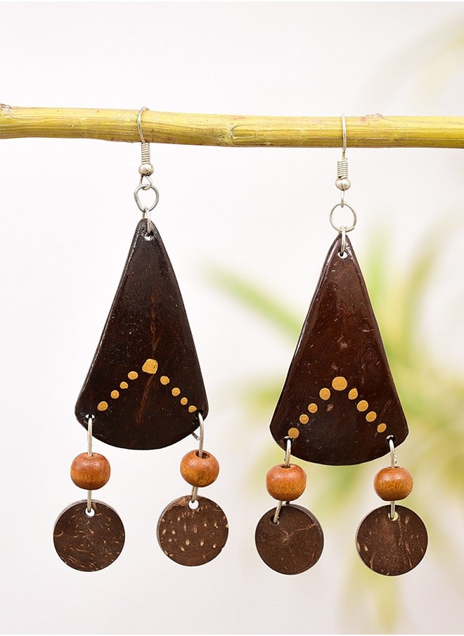 N & H Eco-friendly Handmade Jewellery Coconut Wooden Earrings Lightweight Hoopwire Earrings Bohemian Pendant Dangle Earrings Set  - Image 2