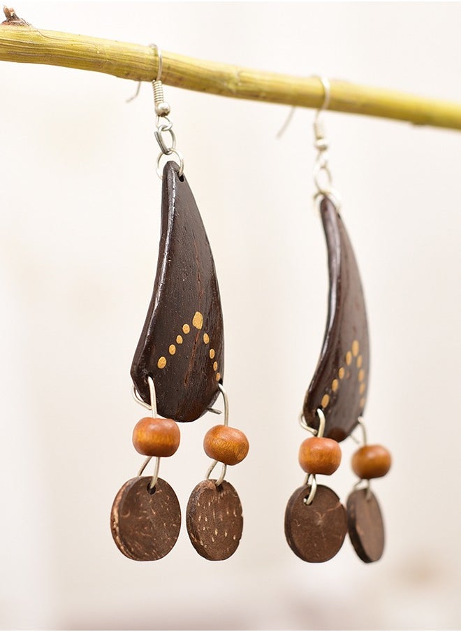 N & H Eco-friendly Handmade Jewellery Coconut Wooden Earrings Lightweight Hoopwire Earrings Bohemian Pendant Dangle Earrings Set  - Image 3