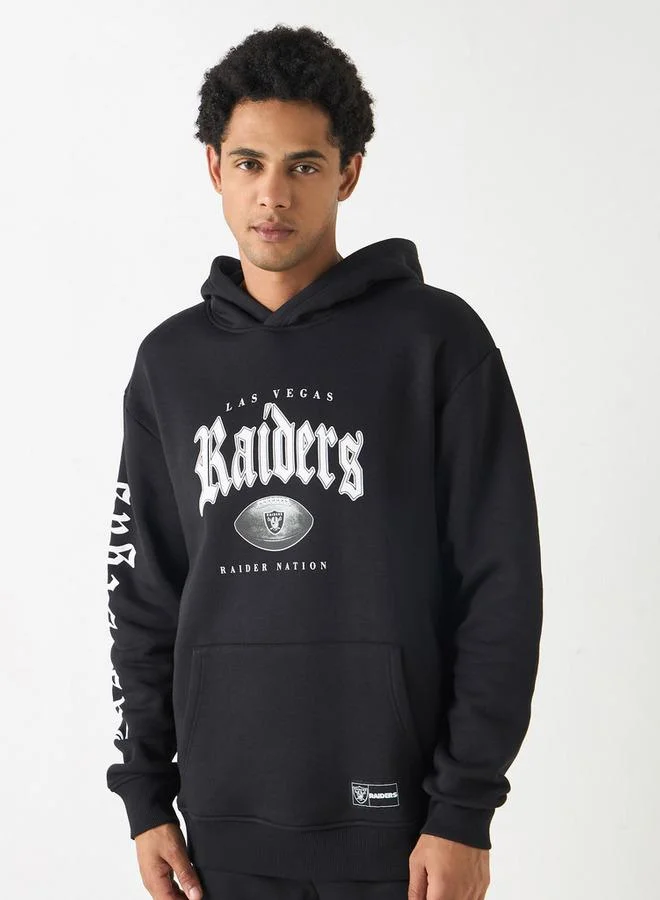 Raiders Print Hooded Sweatshirt with Kangaroo Pocket