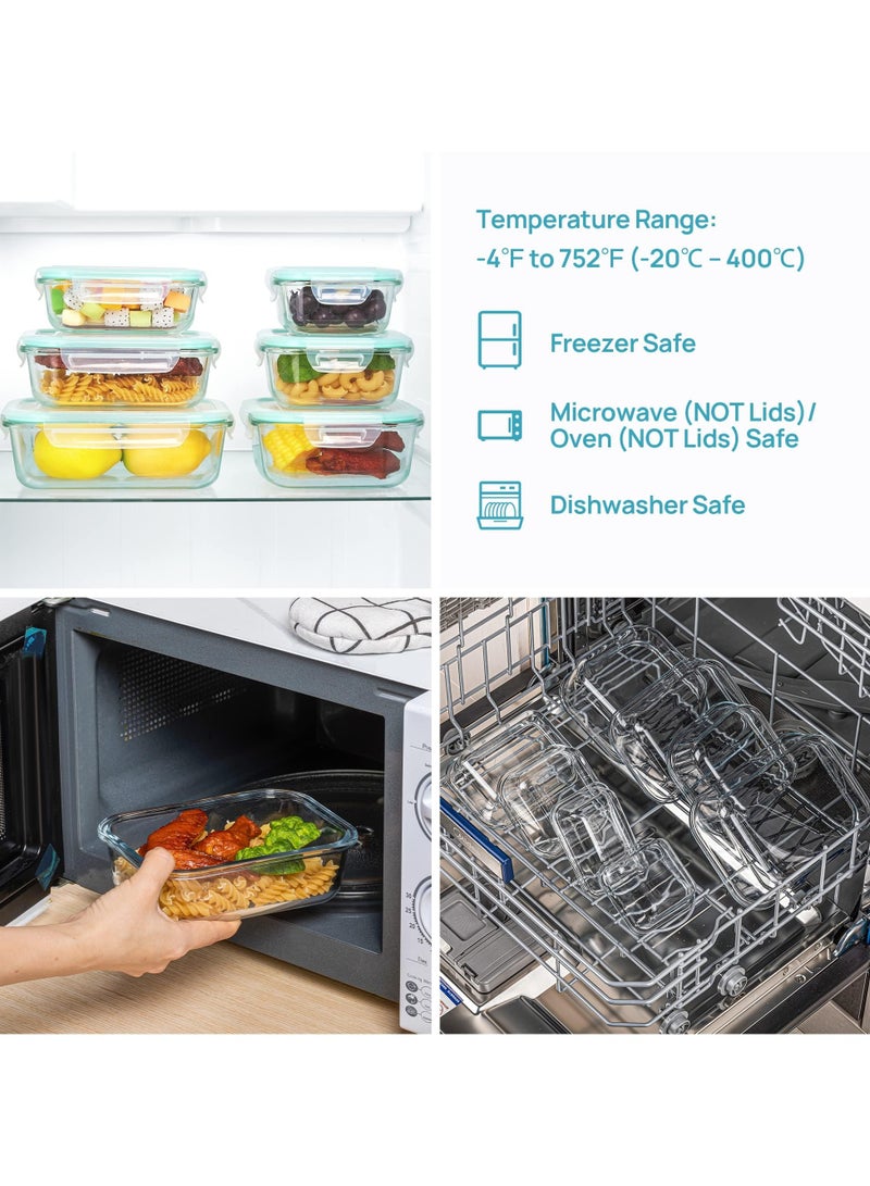 Glass Meal Prep Containers with Airtight Lids, 8 Pack Bento Boxes for Lunch - Food Storage Containers Microwave, Oven, Freezer and Dishwasher Safe, BPA-Free - Image 4