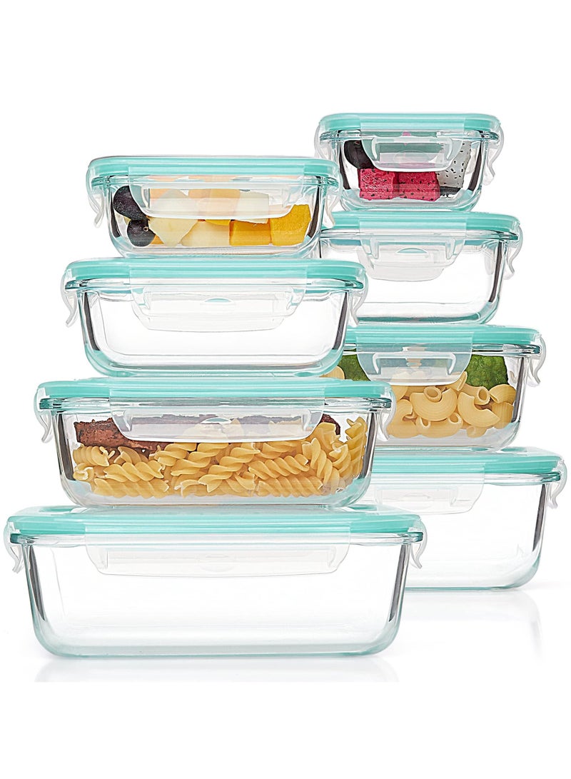 Glass Meal Prep Containers with Airtight Lids, 8 Pack Bento Boxes for Lunch - Food Storage Containers Microwave, Oven, Freezer and Dishwasher Safe, BPA-Free - Image 1