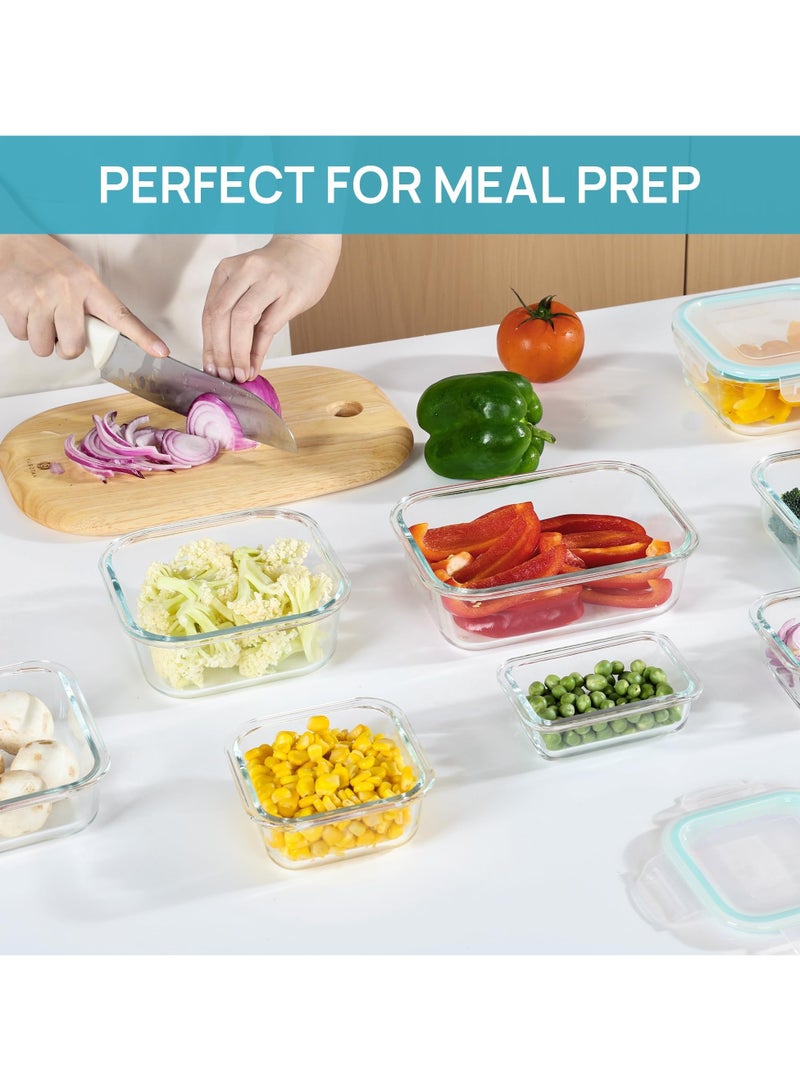 Glass Meal Prep Containers with Airtight Lids, 8 Pack Bento Boxes for Lunch - Food Storage Containers Microwave, Oven, Freezer and Dishwasher Safe, BPA-Free - Image 5