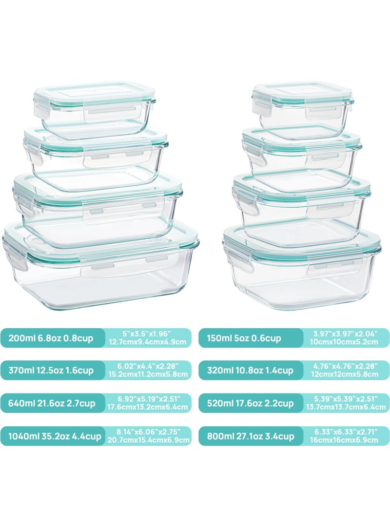 Glass Meal Prep Containers with Airtight Lids, 8 Pack Bento Boxes for Lunch - Food Storage Containers Microwave, Oven, Freezer and Dishwasher Safe, BPA-Free - Image 2