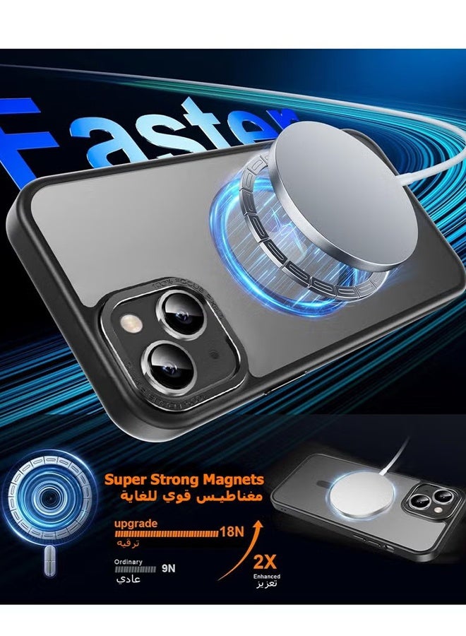 هابي دي غطاء خلفي مغناطيسي لجهاز iPhone 13 MagSafe، 【حماية كاملة ضد الصدمات】غطاء خلفي مطفي شفاف، غطاء هاتف نحيف مع مغناطيس قوي لجهاز Apple 13 (2021) (أسود) - Image 2