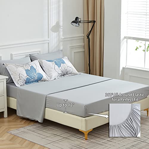 Luxudecor Floral Comforter Set Queen Size, Blue Floral Comforter and Sheet Set, 7 Pieces Bed in a Bag Soft Microfiber Complete Bedding Sets for All Seasons 90"×90" - Image 5