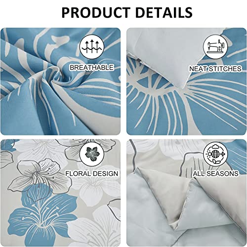 Luxudecor Floral Comforter Set Queen Size, Blue Floral Comforter and Sheet Set, 7 Pieces Bed in a Bag Soft Microfiber Complete Bedding Sets for All Seasons 90"×90" - Image 4
