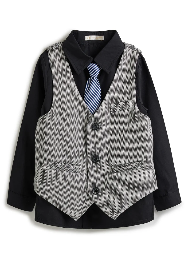 victor and jane Grey herringbone Waistcoat And Pant Set With Shirt And Bow Tie