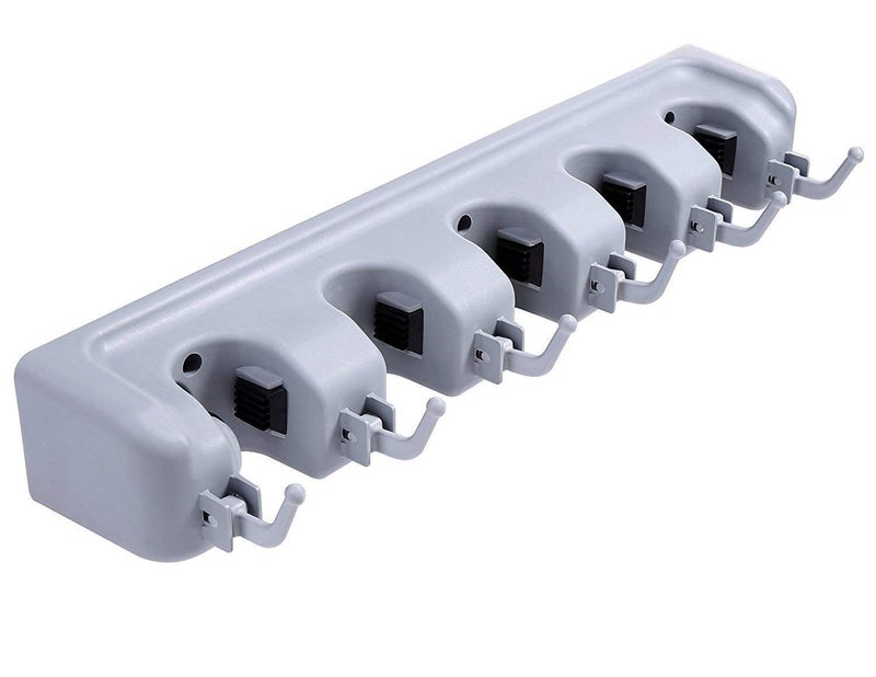 CRACK Wall Mounted Mop and Broom Holder 5 Slot Position with 6 Hooks Garage Storage Holder up to 11Tools - Image 4