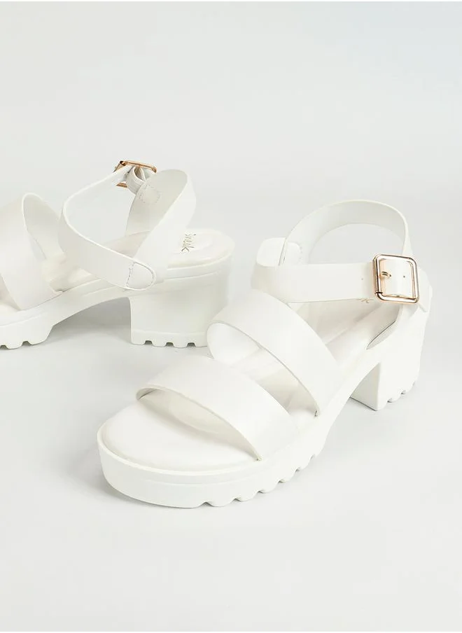 Sneak-a-Peek Solid Ankle Strap Block Heel Sandals by Styli