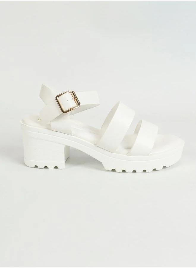 Sneak-a-Peek Solid Ankle Strap Block Heel Sandals by Styli