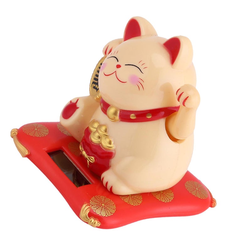Solar Powered Waving Lucky Cat Figurine Yellow Car Home Decor - Image 4