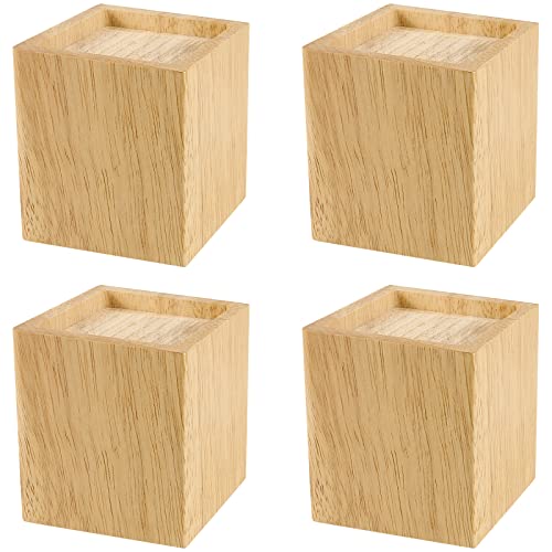 SINJEUN 4 Pack 4 Inch Solid Wood Bed Risers, Natural Square Wood Furniture Lifters, Wood Extenders Stilts for Table, Sofa, Armchairs, Cabinets - Image 1