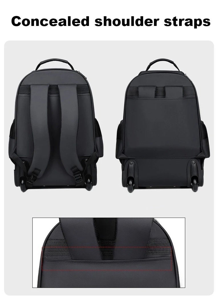 حقيبة ظهر بعجلات للسفر مزودة بمقبض قابل للسحب – مقاس 18 بوصة، مناسبة للأعمال والمدارس، للرجال والنساء، متعددة الجيوب، مقاومة للماء وقابلة للتحويل - Image 4