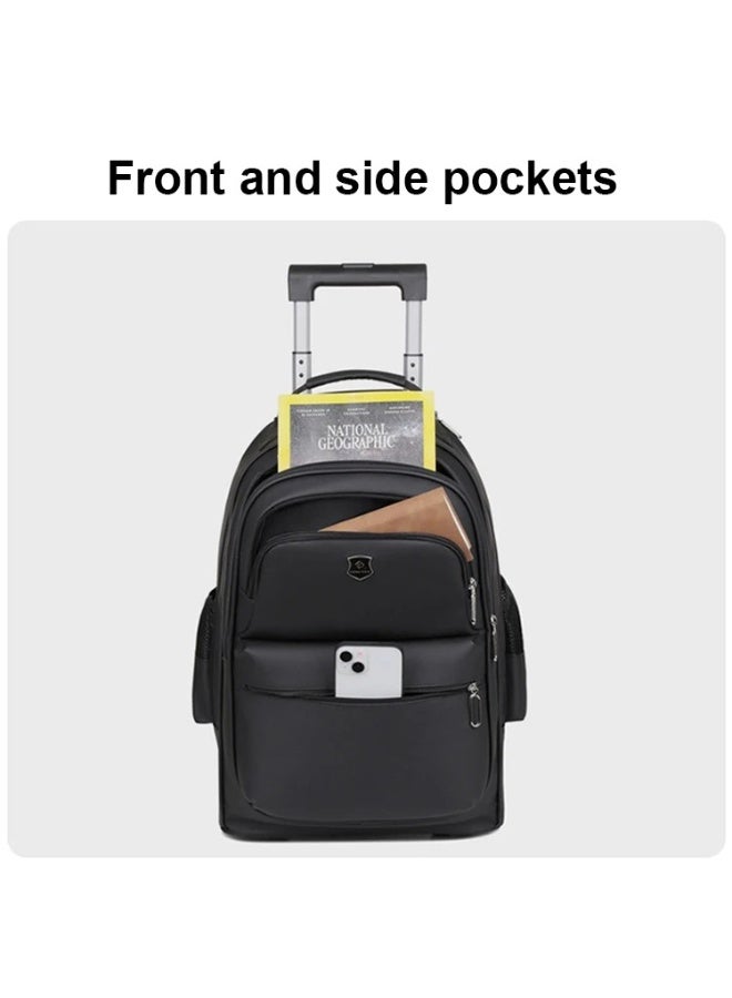 حقيبة ظهر بعجلات للسفر مزودة بمقبض قابل للسحب – مقاس 18 بوصة، مناسبة للأعمال والمدارس، للرجال والنساء، متعددة الجيوب، مقاومة للماء وقابلة للتحويل - Image 5