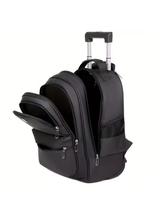 حقيبة ظهر بعجلات للسفر مزودة بمقبض قابل للسحب – مقاس 18 بوصة، مناسبة للأعمال والمدارس، للرجال والنساء، متعددة الجيوب، مقاومة للماء وقابلة للتحويل - Image 3